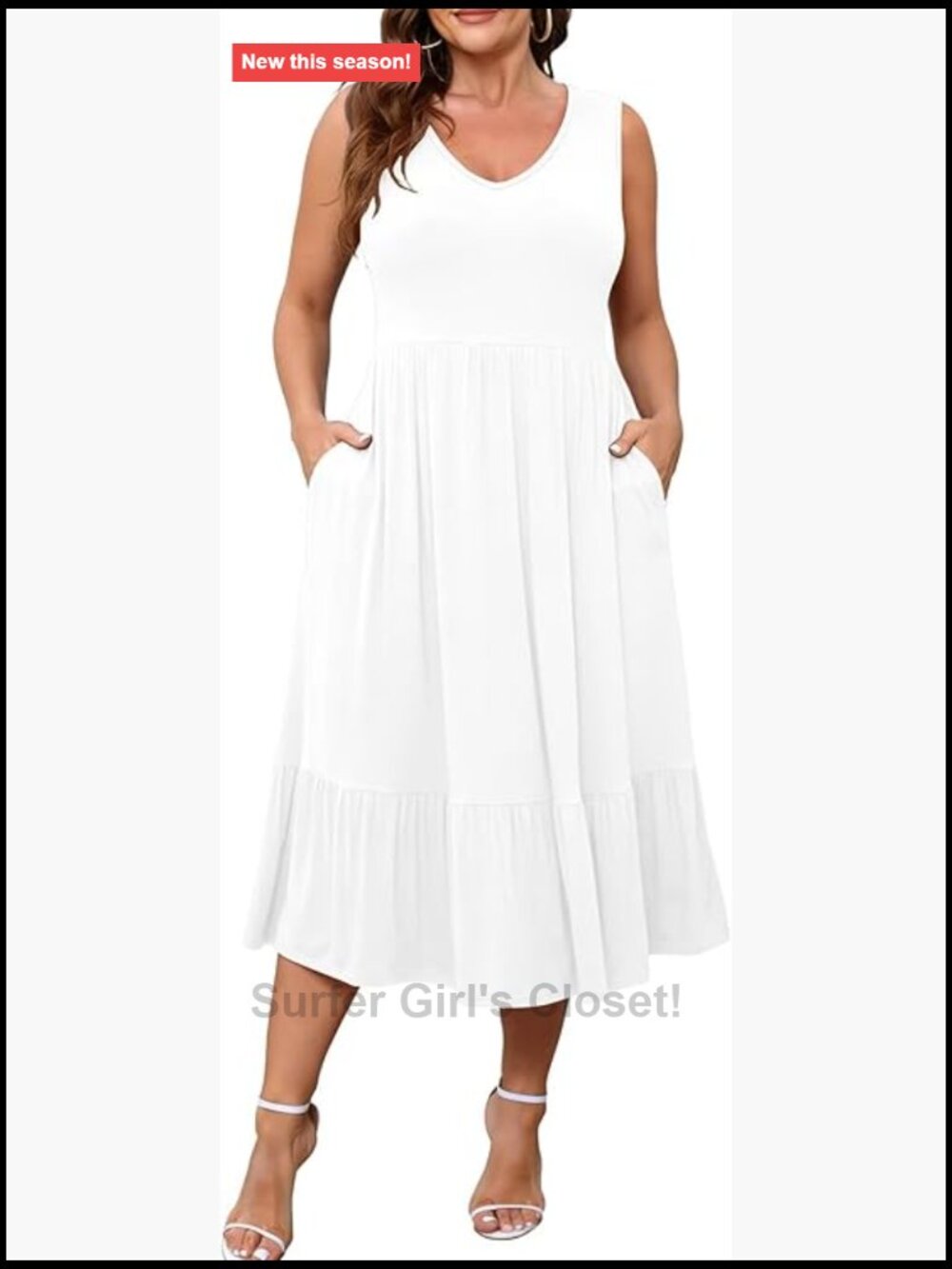 Plus Size Maxi Dress Sleeveless V-Neck Sundress with Pockets Casual Beach